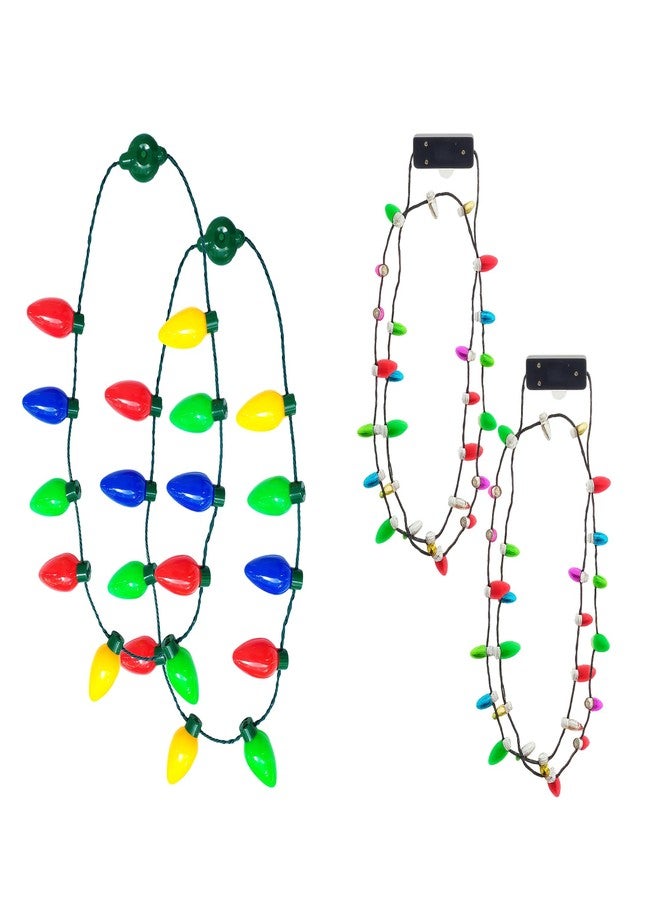 Cool Things Corp Light Up Christmas Necklace Set (4 Pack - Mini & Jumbo Bulb Necklaces), LED Glow Jewelry, 3 Light Modes, Holiday Party Favor, Stocking Stuffer, Ugly Sweater Accessory, Bulk Gift for Kids - Image 1